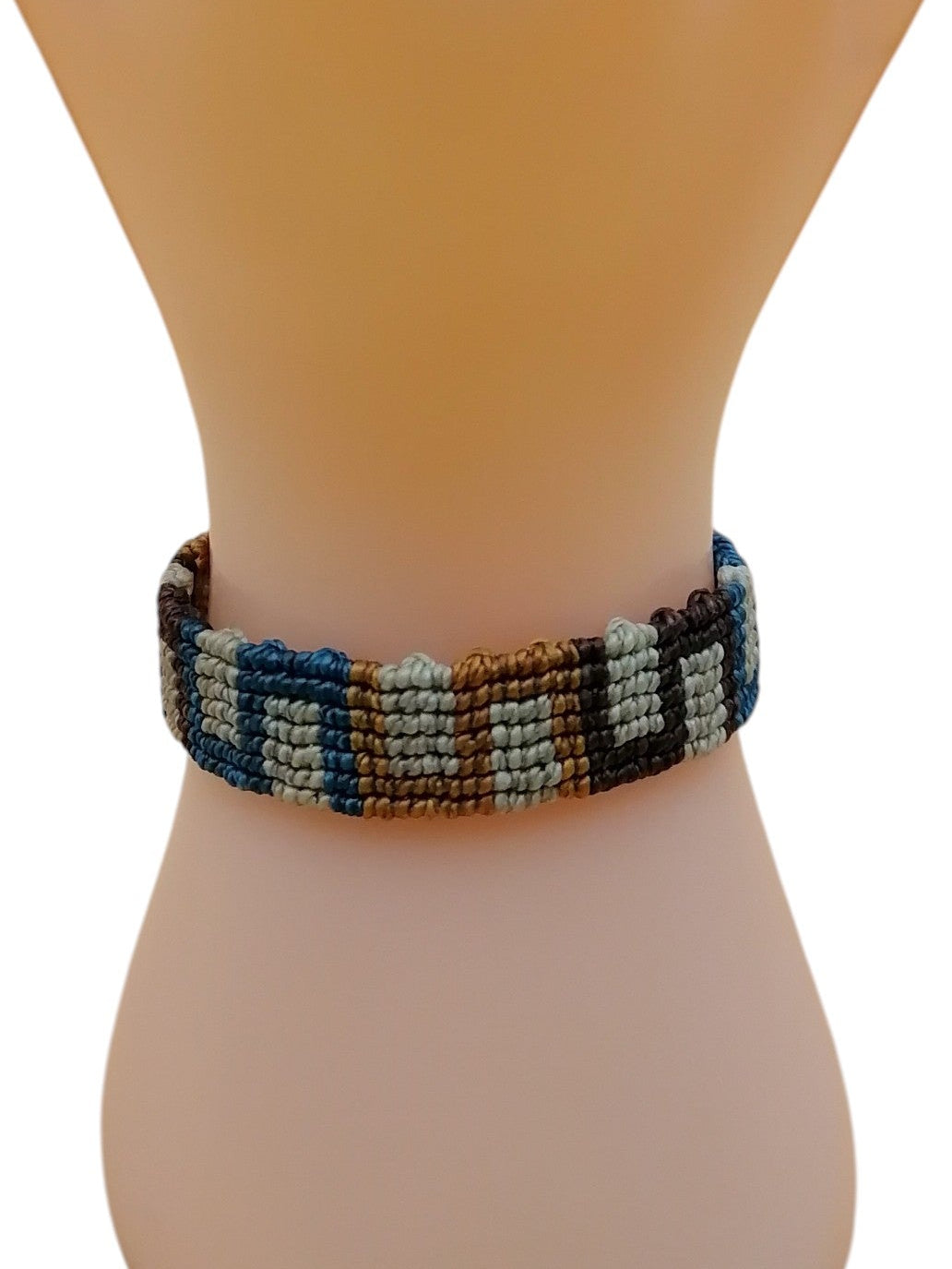 Hand-woven Macrame Bracelet with Multicolor Geometric Design
