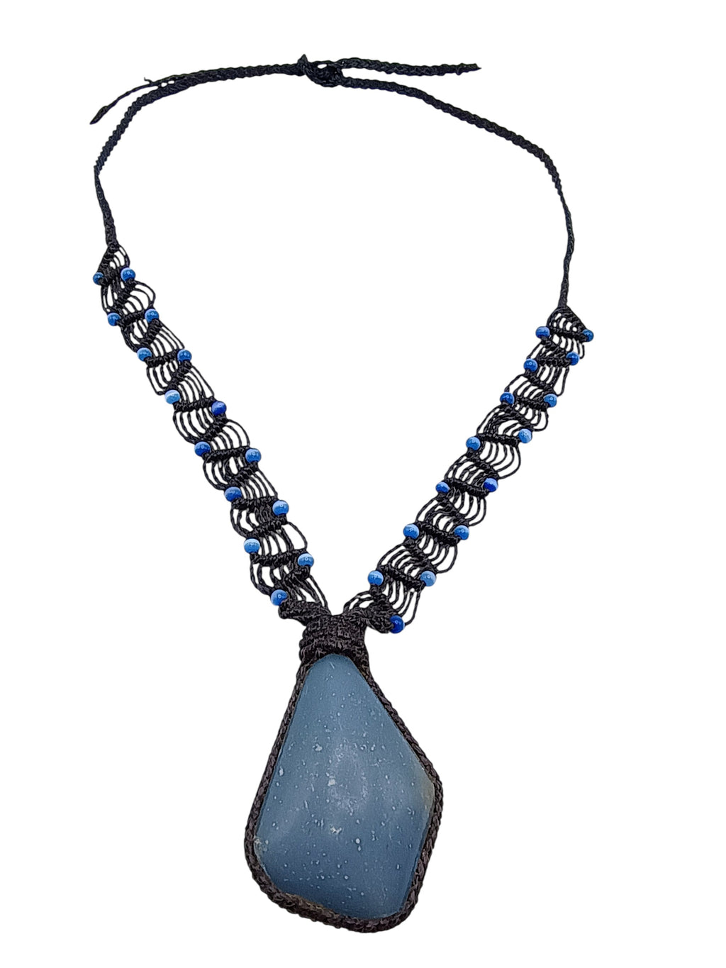 Unisex Necklace Woven Macrame Thread Natural Stone
