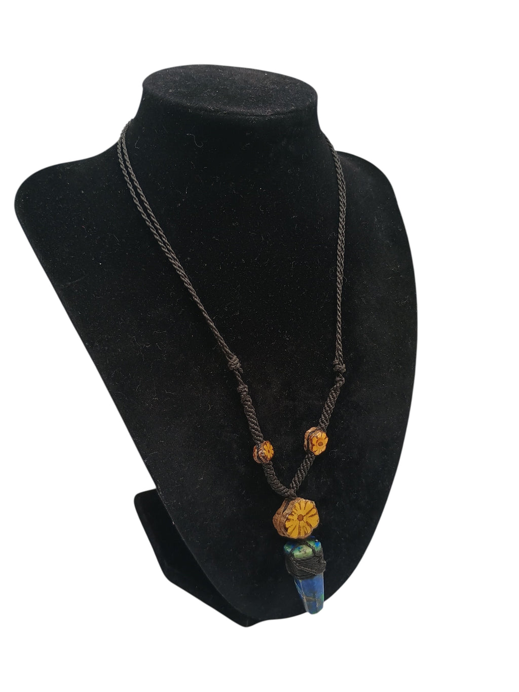 Handmade Macrame Necklace with Natural Sodalite Stone and Floral Design