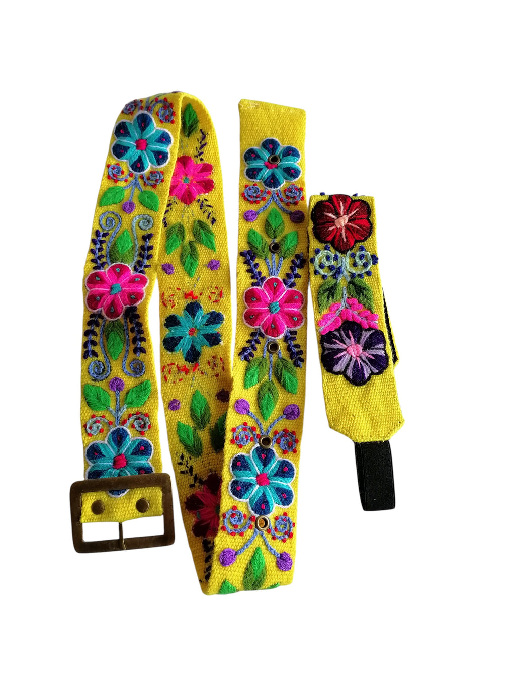 Handmade Peruvian Floral Embroidered Headband Belt