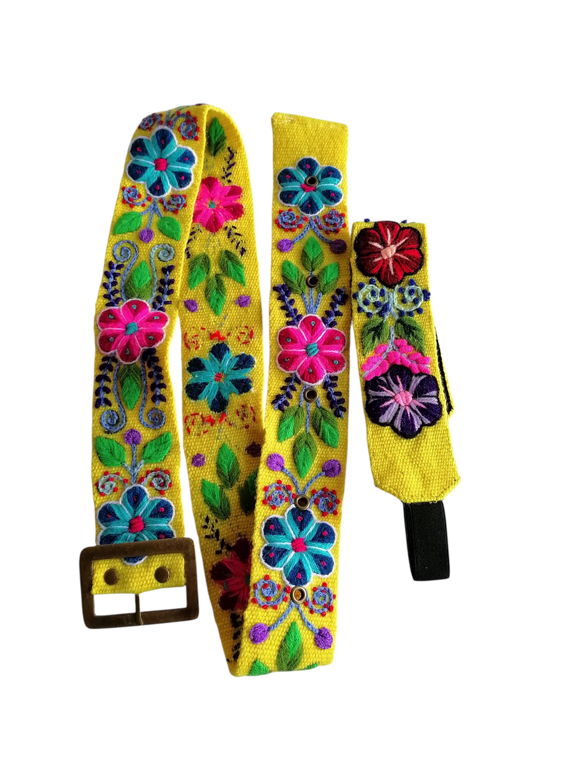 Handmade Peruvian Floral Embroidered Headband Belt