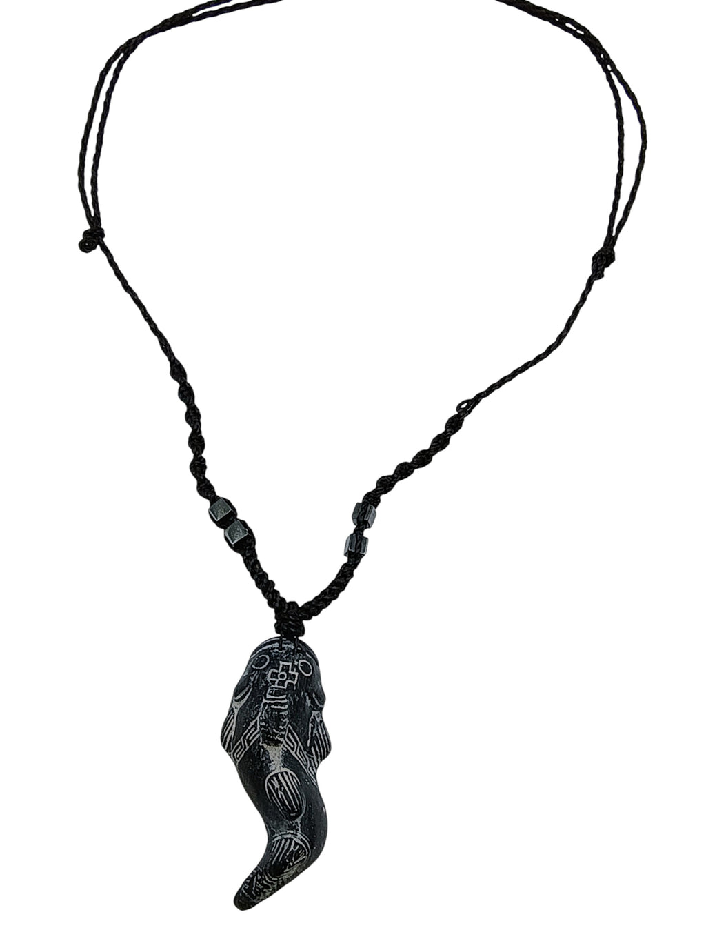 Handmade Fish Necklace, Processed Stone, Hand-Carved, Adjustable Black Cord