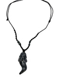 Handmade Fish Necklace, Processed Stone, Hand-Carved, Adjustable Black Cord