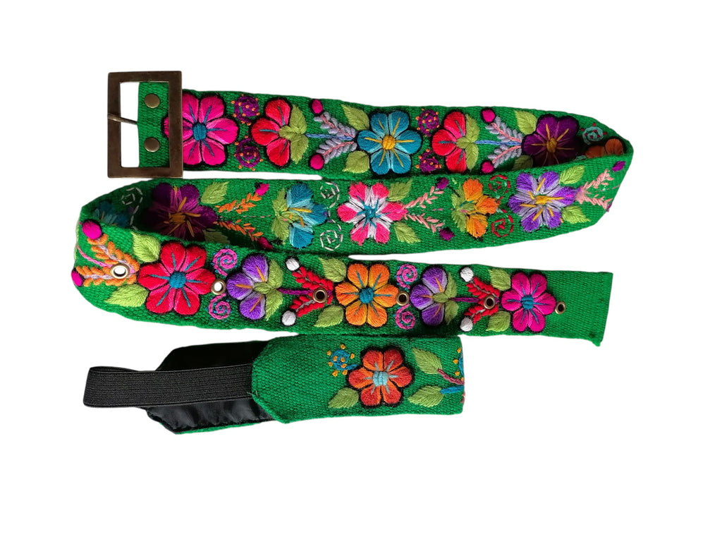 Handmade Floral Embroidered Belt and Headband Set - Peruvian Craftsmanship