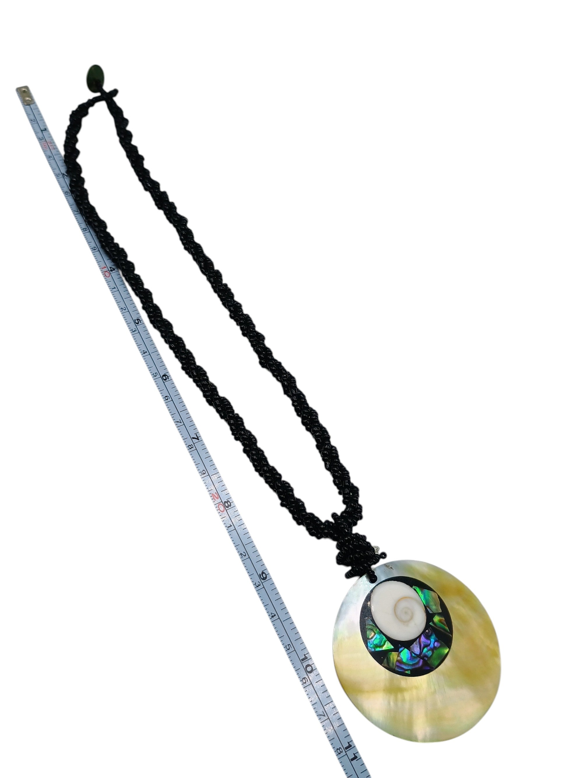 Handmade Necklace with Mother-of-Pearl, Abalone, and Black Beads