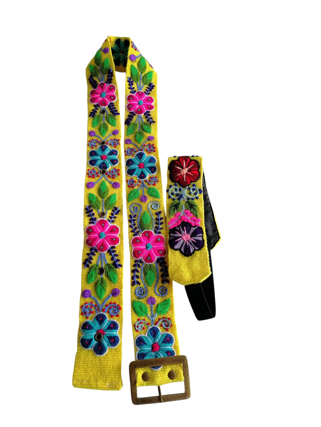Handmade Peruvian Floral Embroidered Headband Belt