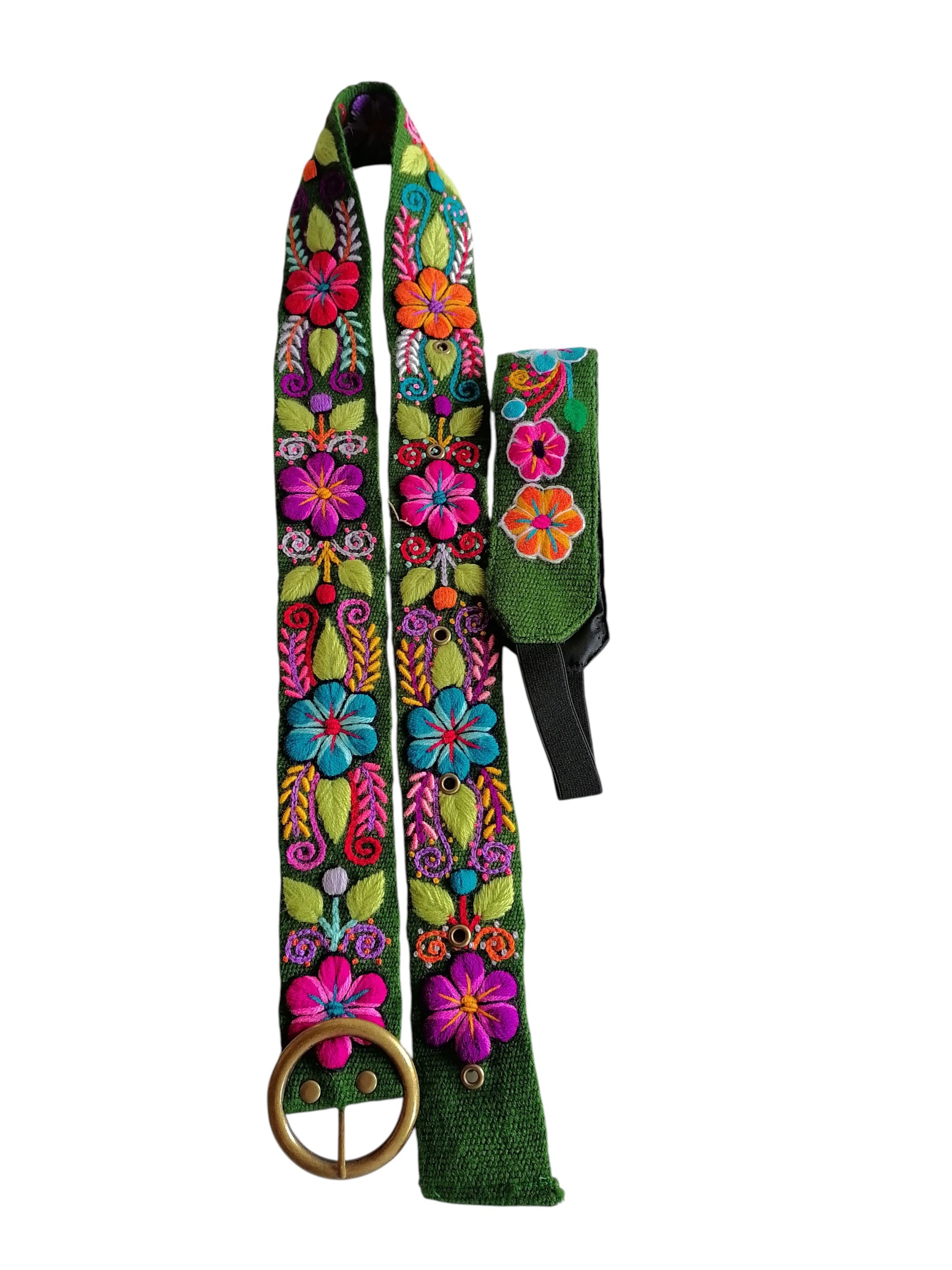 Handmade Floral Embroidered Headband Belt, Multicolored