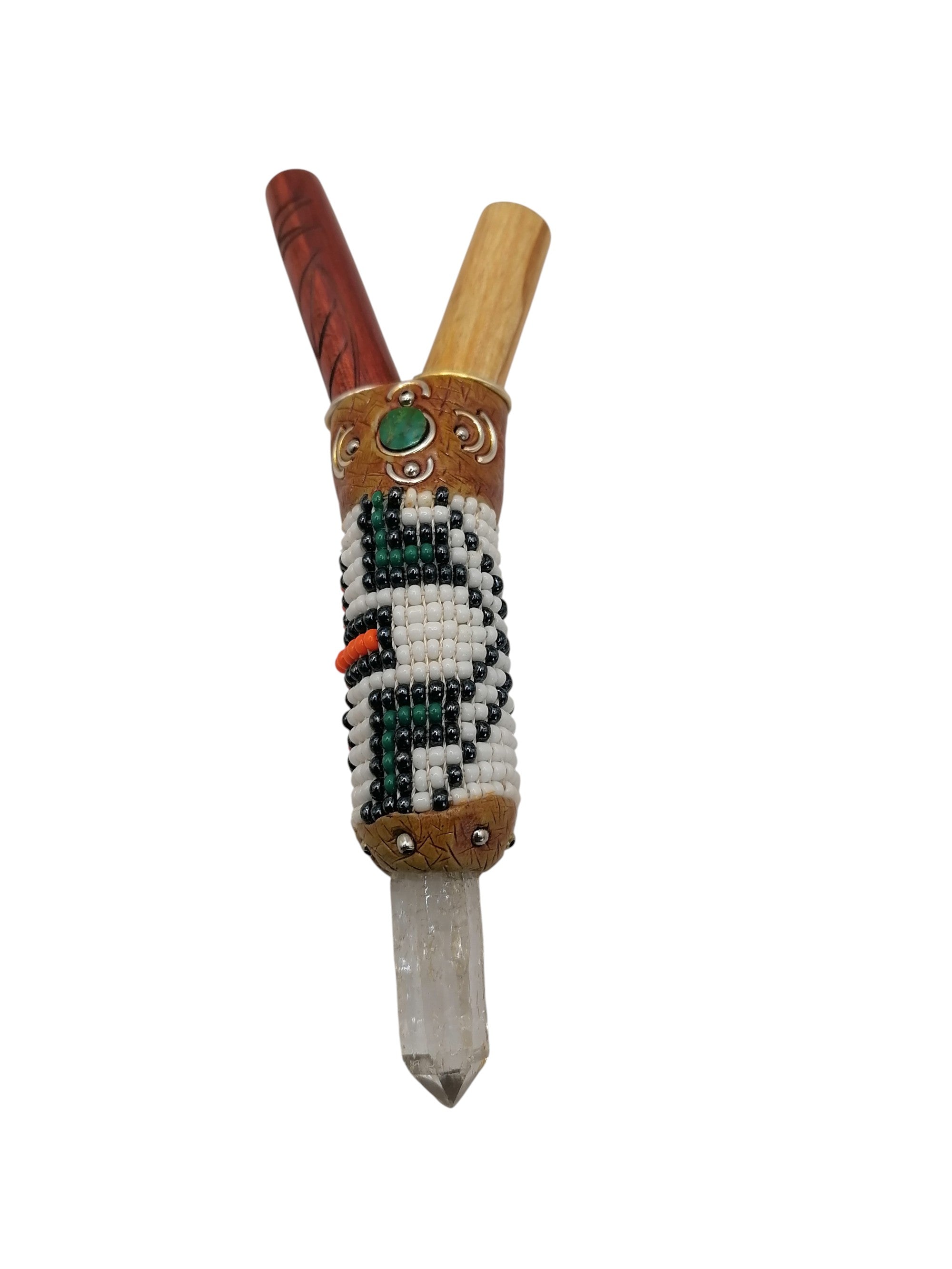 Kuripe Unisex Handmade Chonta Stick Decorated with Multicolored Beads