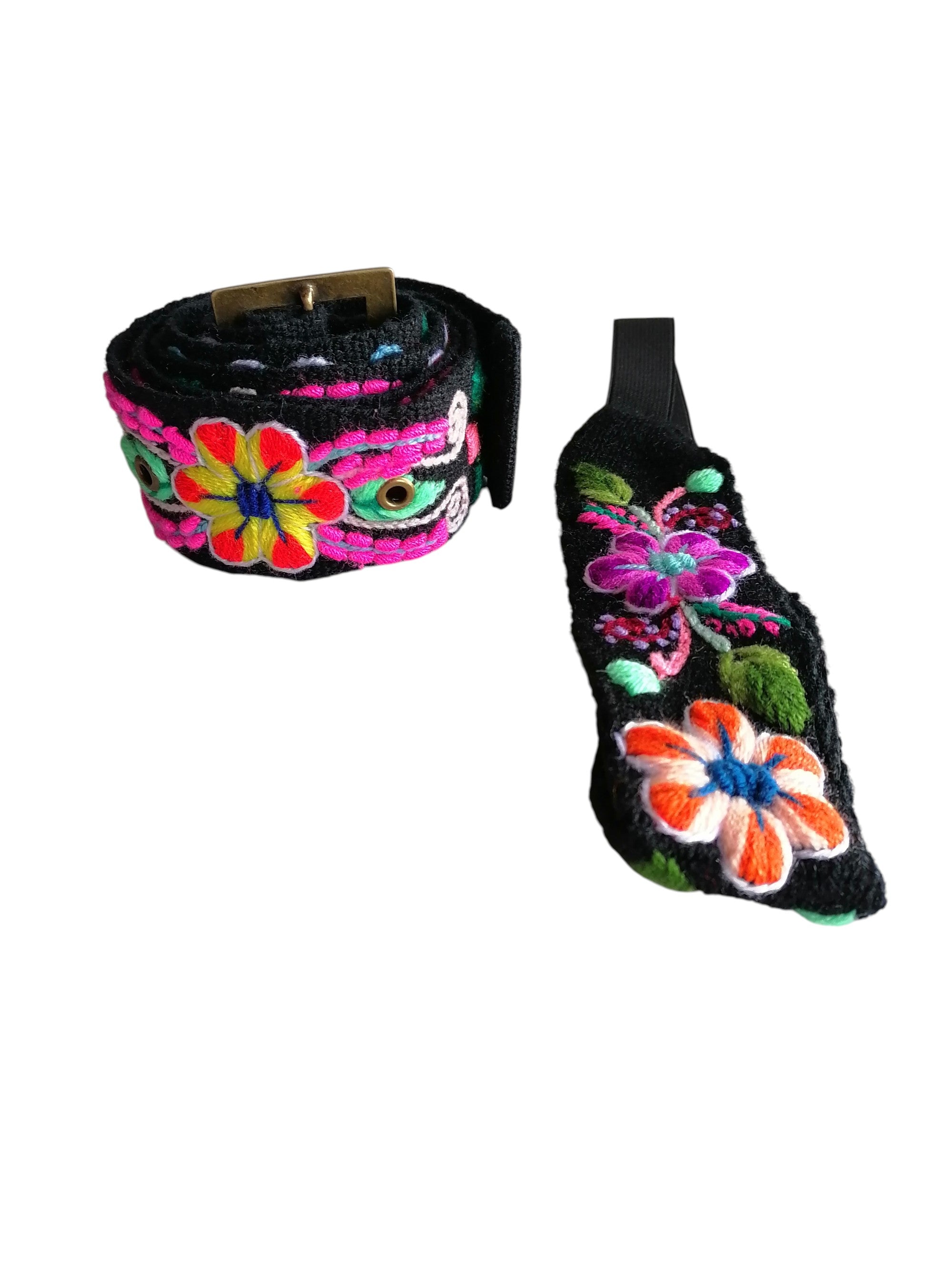 Floral Hand Embroidered Belt Headband Set Handmade Accessory
