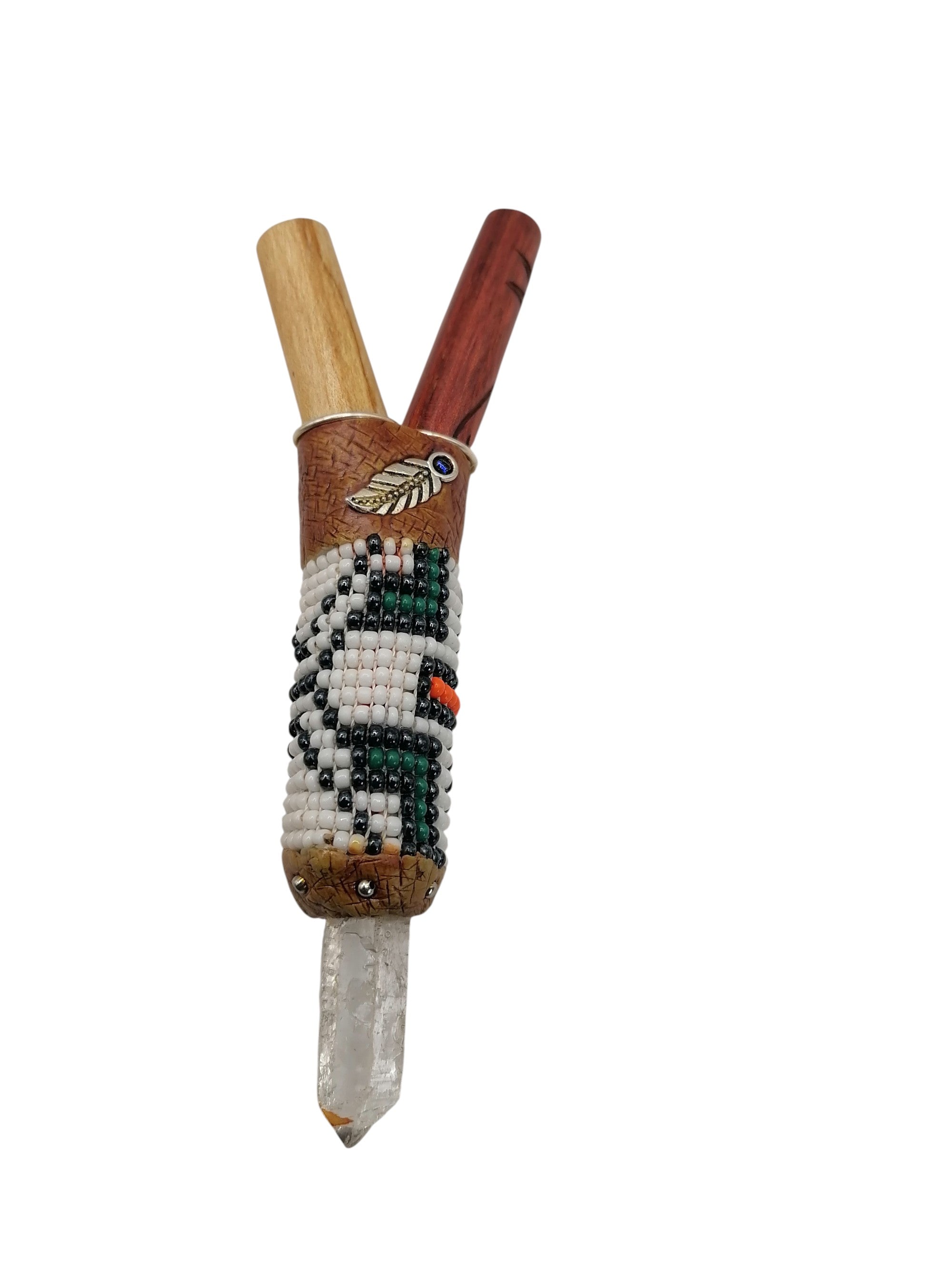 Kuripe Unisex Handmade Chonta Stick Decorated with Multicolored Beads