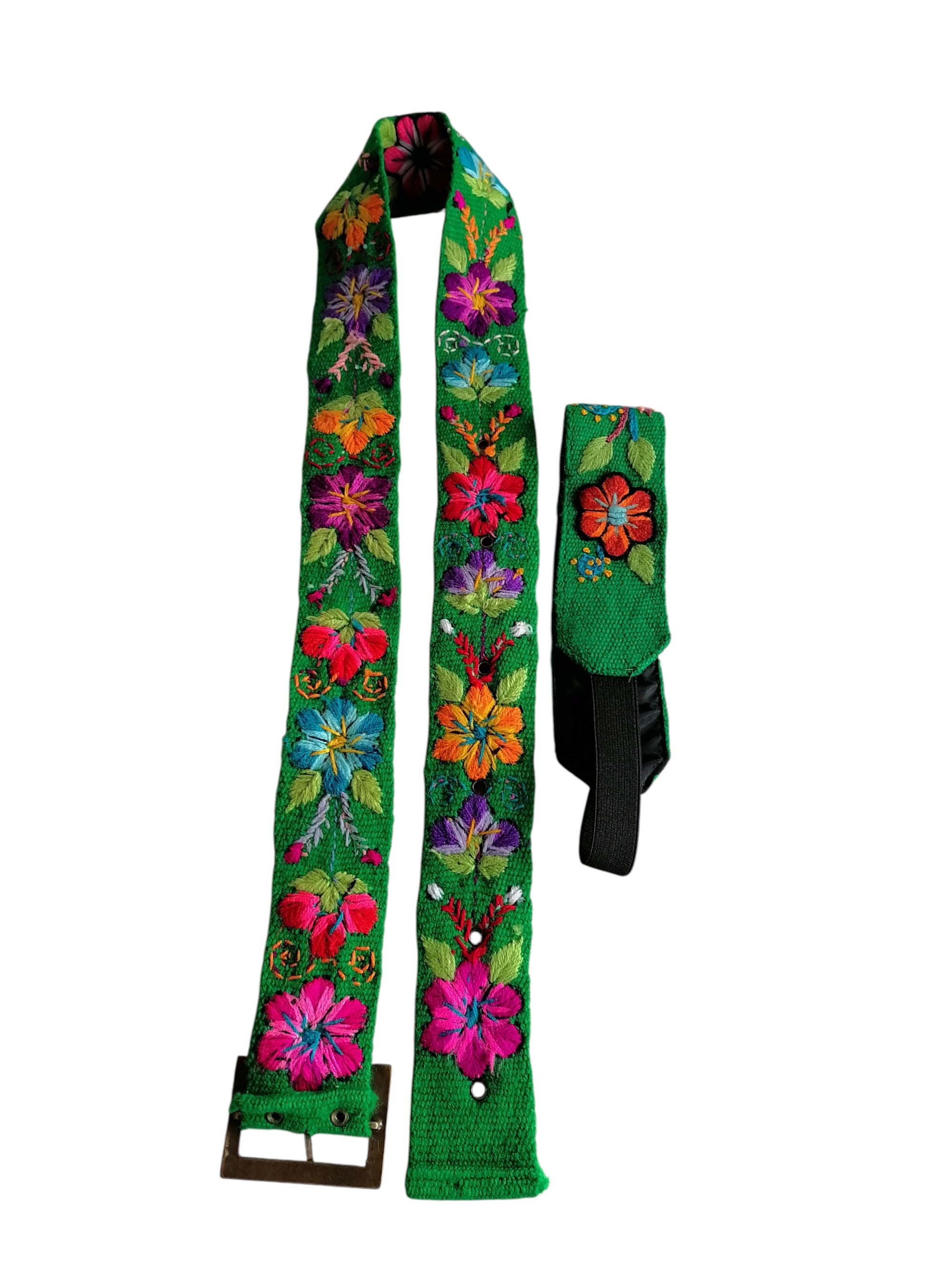 Handmade Floral Embroidered Belt and Headband Set - Peruvian Craftsmanship