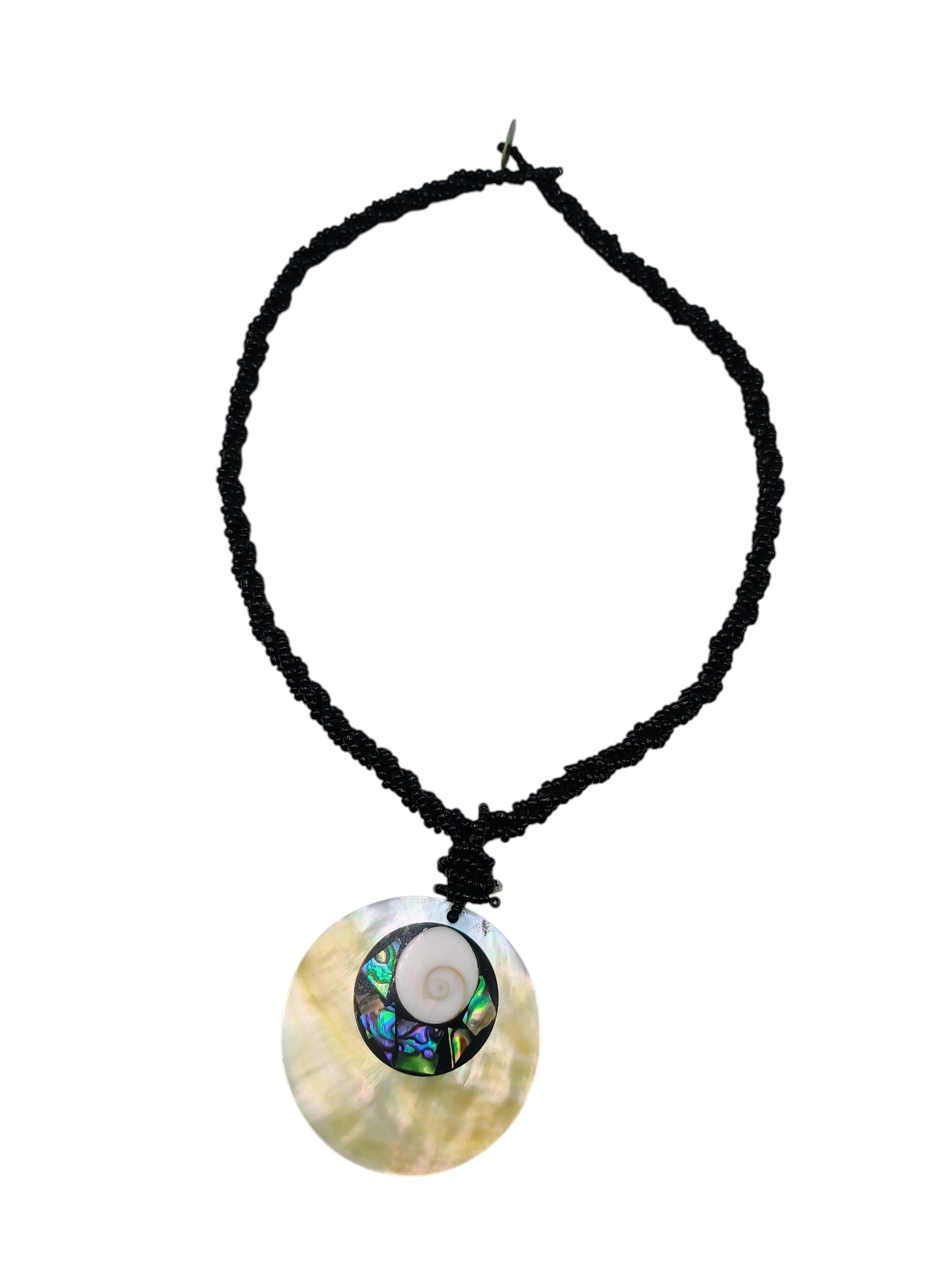 Handmade Necklace with Mother-of-Pearl, Abalone, and Black Beads
