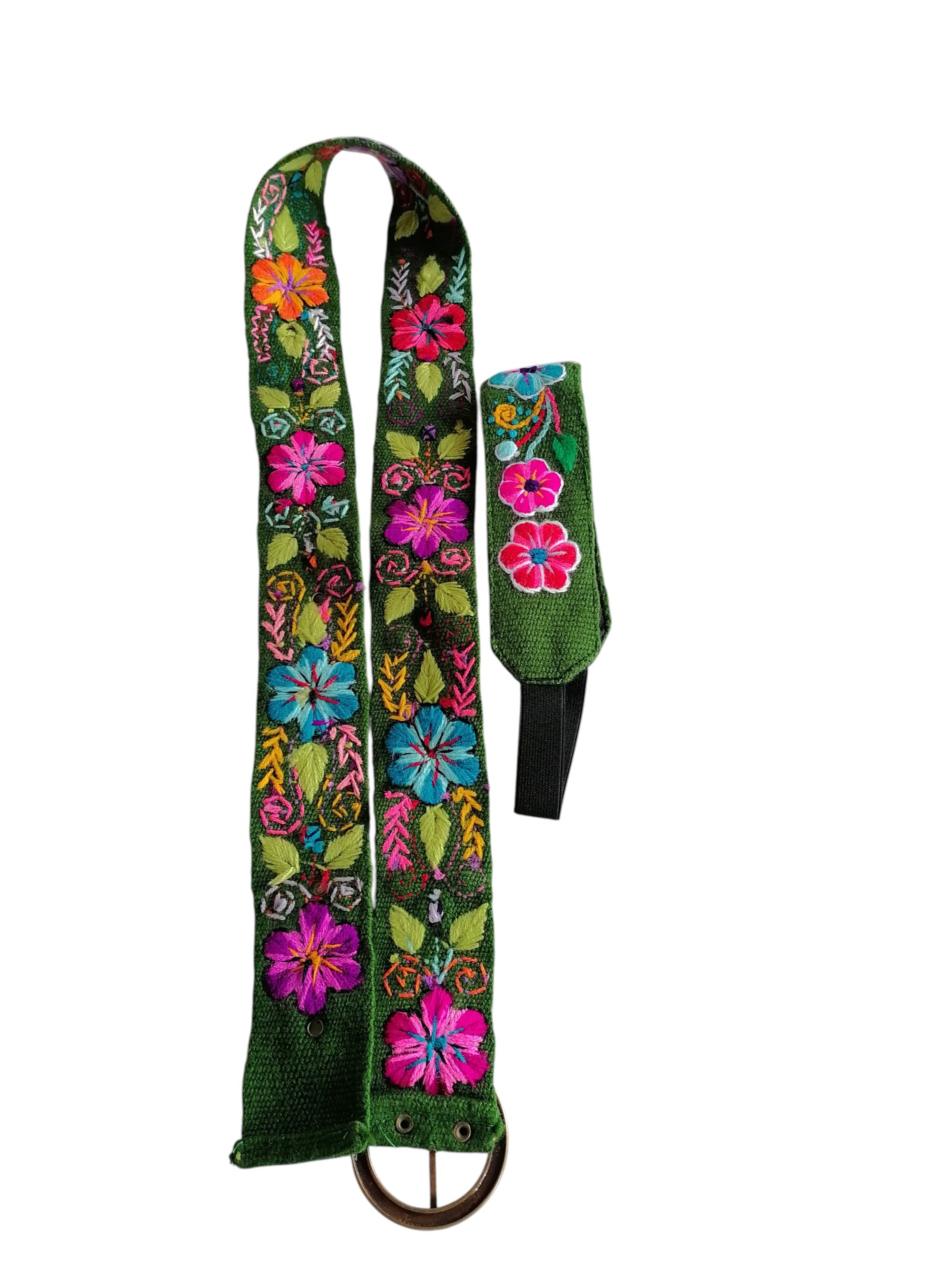 Handmade Floral Embroidered Headband Belt, Multicolored