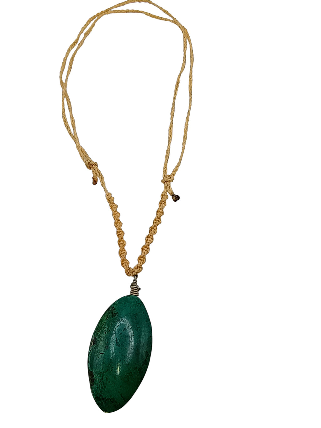 Handmade Macrame Serpentine Necklace with Natural Green Stone - Unique