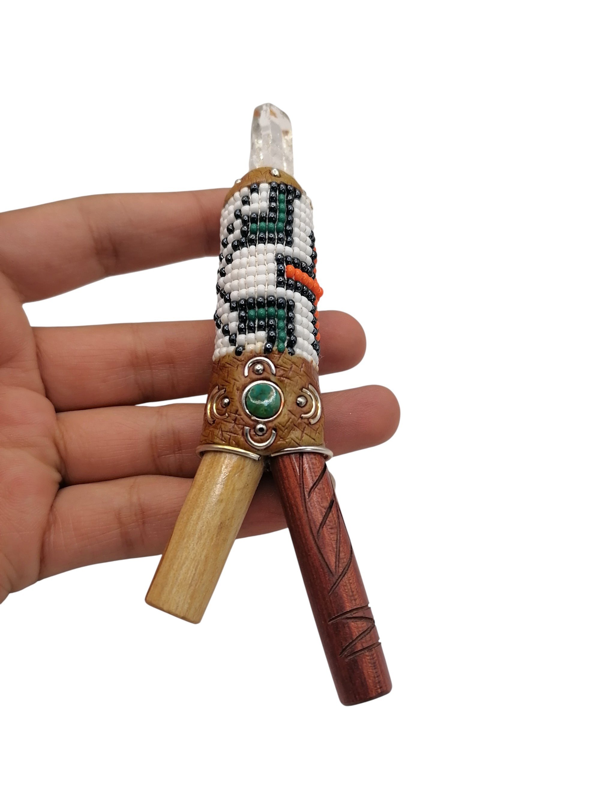 Kuripe Unisex Handmade Chonta Stick Decorated with Multicolored Beads