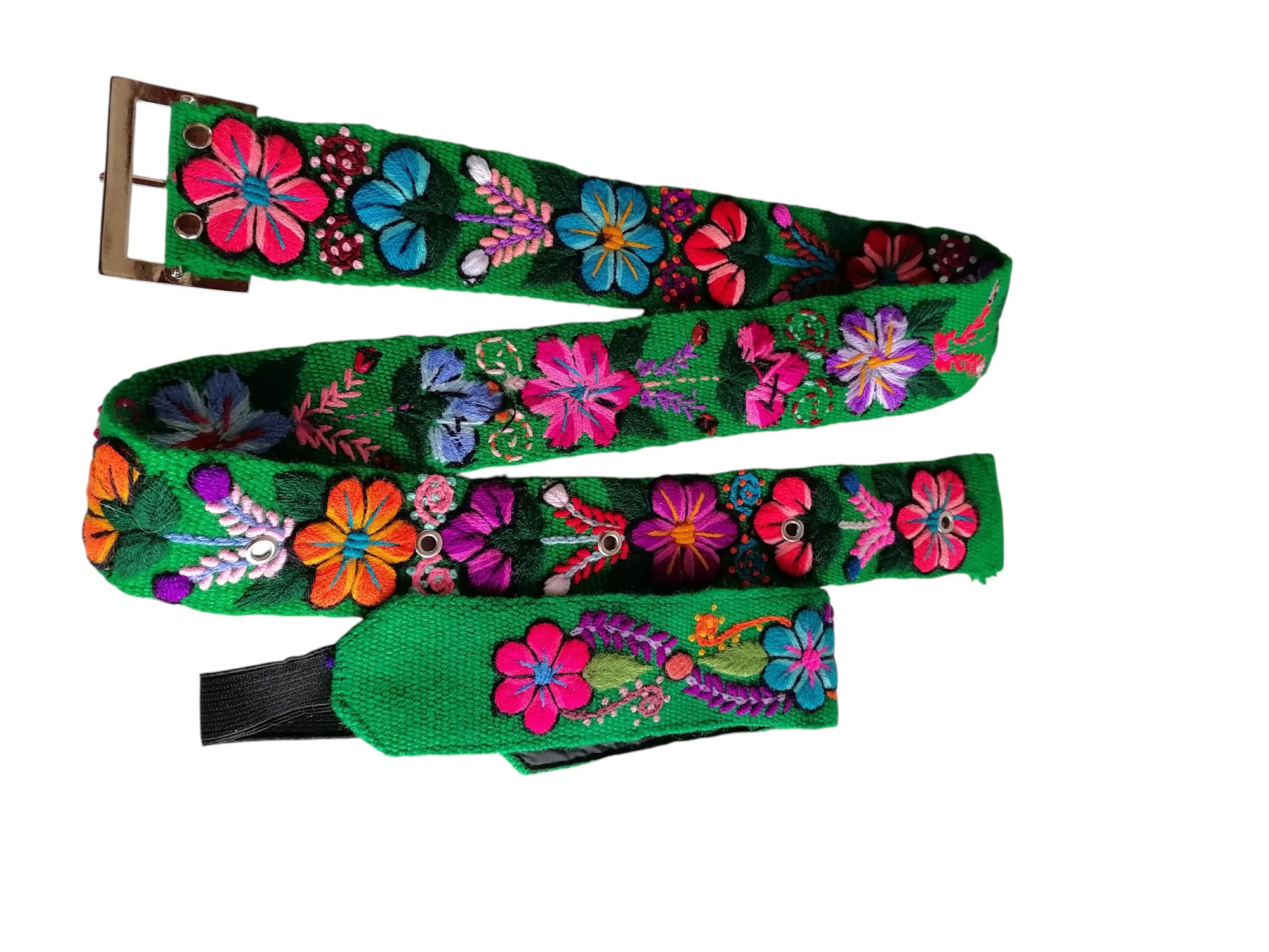Floral Hand Embroidered Belt Headband Set Multicolored Flowers