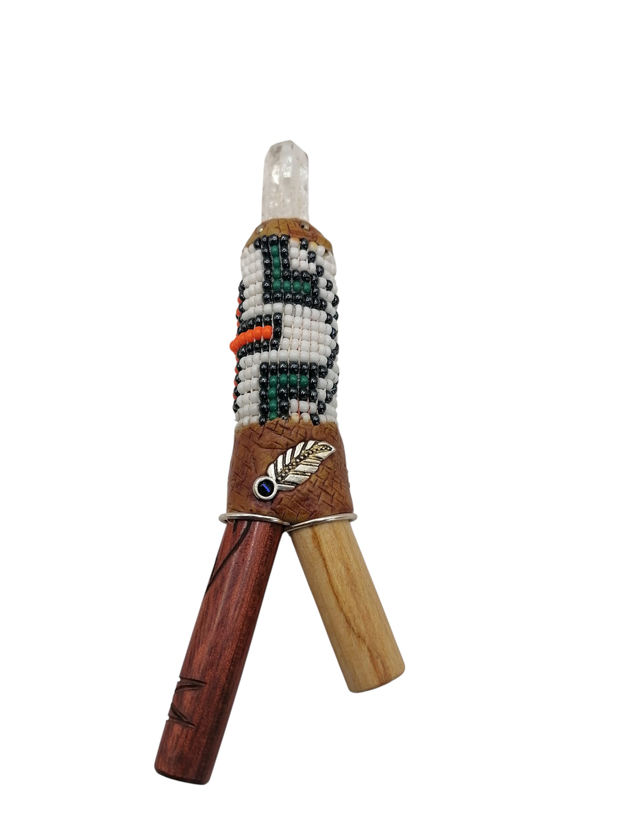 Kuripe Unisex Handmade Chonta Stick Decorated with Multicolored Beads