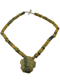Handmade Natural Serpentine Stone Necklace with Andean Inca Face Pendant