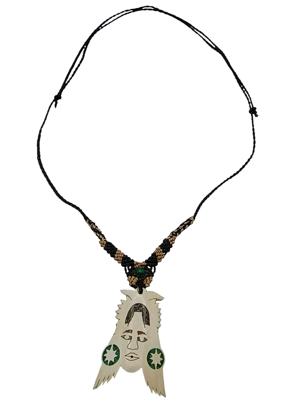 Hand-Carved Bone Necklace, Ancestral Inca Design, Handmade Macrame Cord