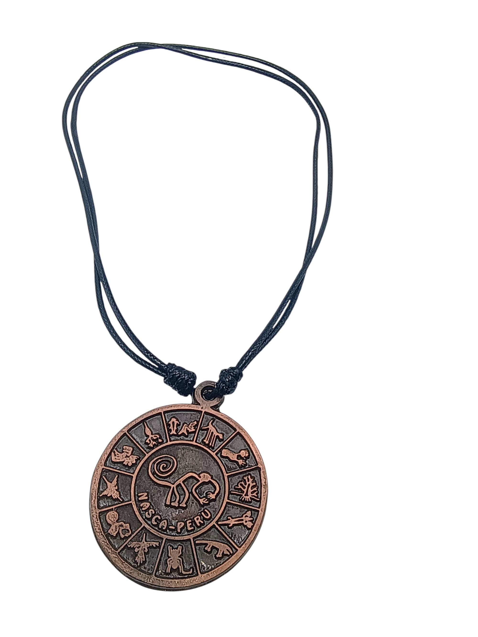 Nazca Lines Pendant Necklace, Copper, Handmade Peruvian Art, Adjustable Cord