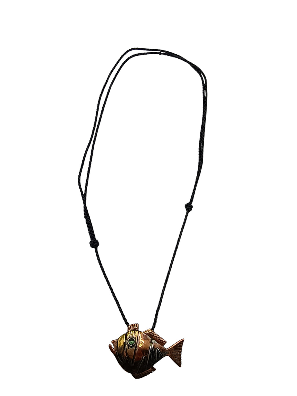 Handmade Copper Fish Necklace, Artisan Jewelry, Adjustable Macrame Cord