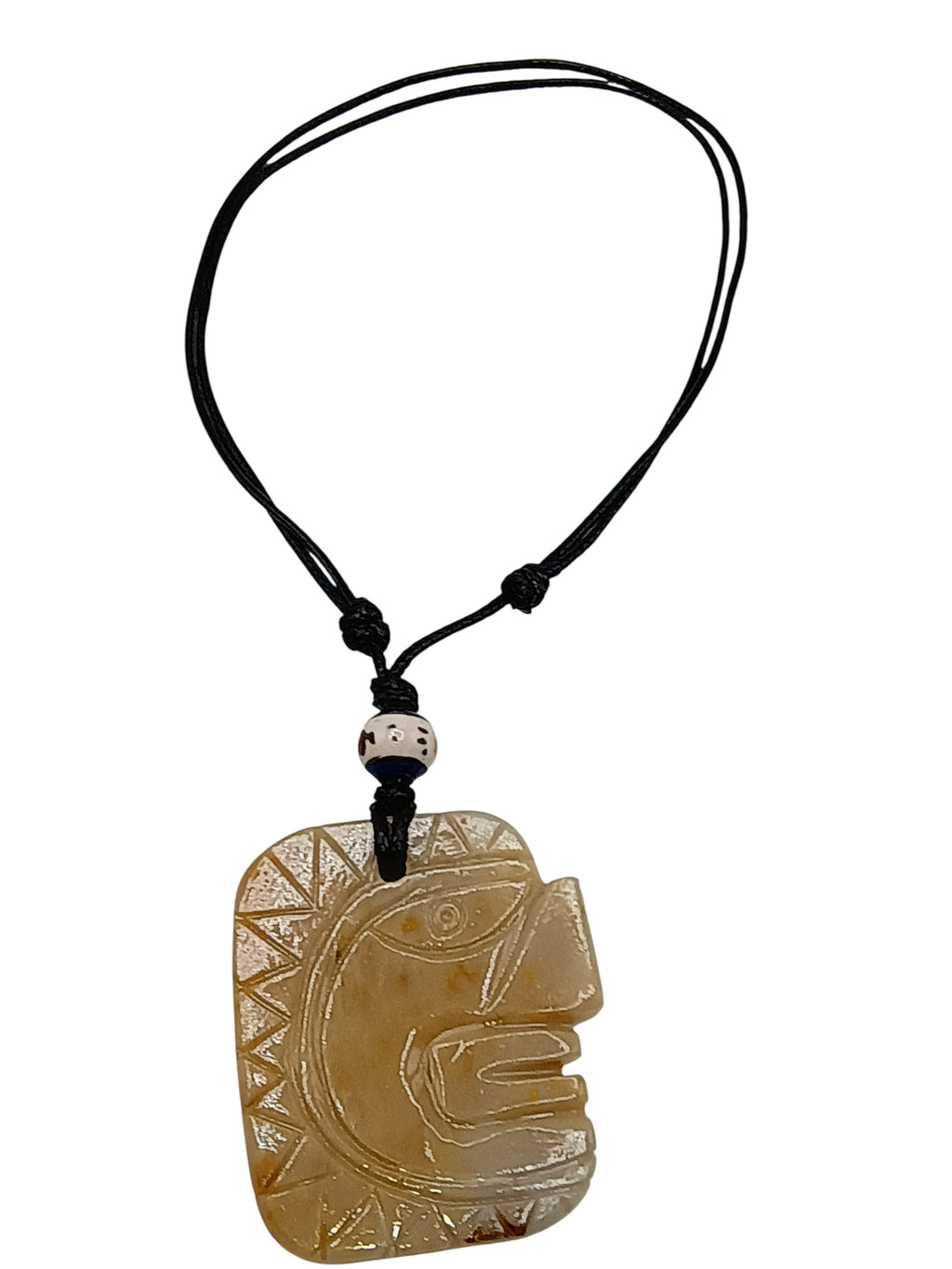 Hand-carved natural stone necklace with Inca face pendant