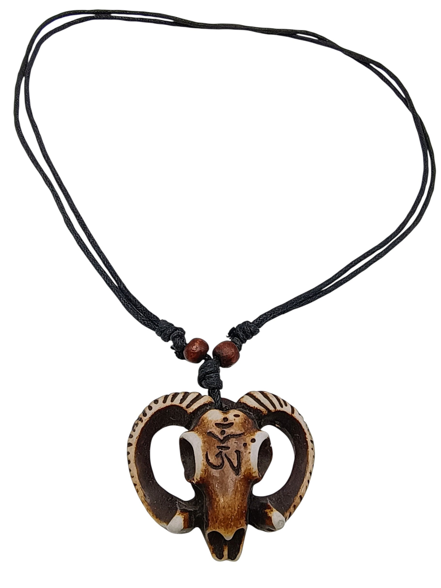 Handmade Ceramic Goat Skull Pendant Macrame Necklace Peruvian Craft