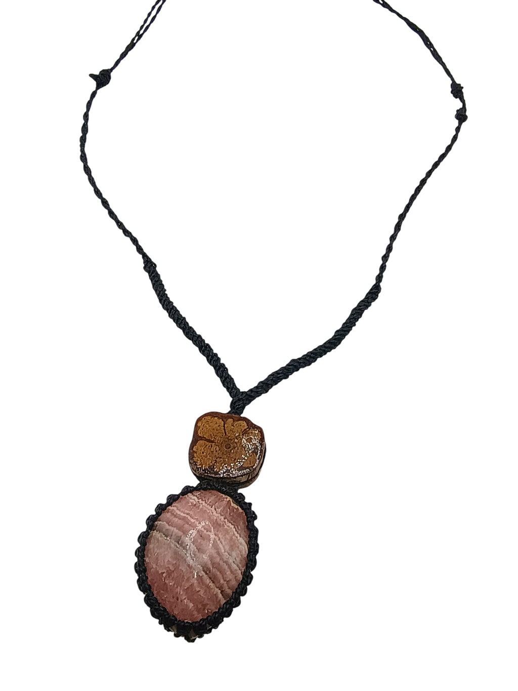Handmade Natural Stone Necklace, Ayahuasca Flower, Adjustable Macrame Cord