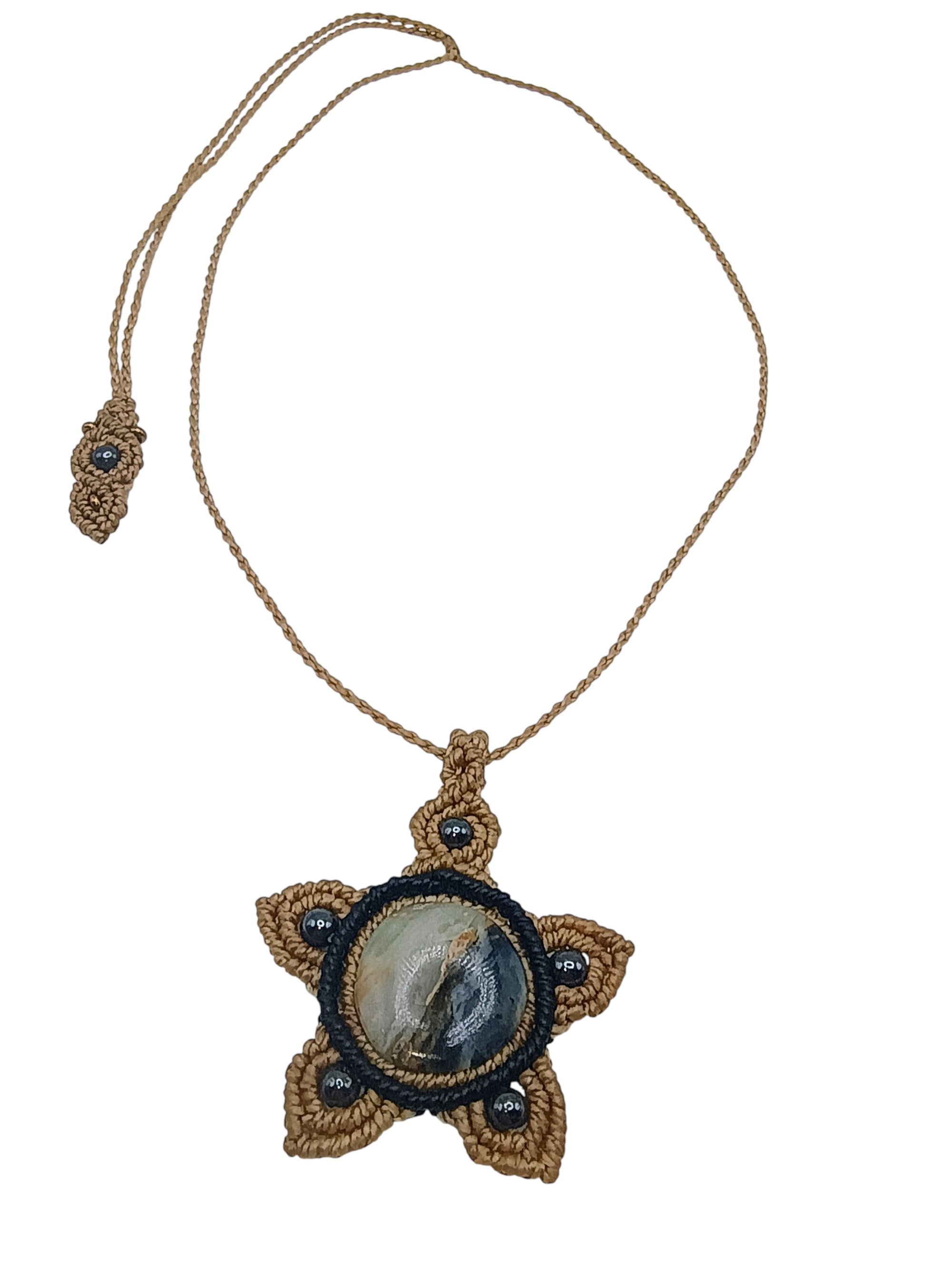 Handmade Macrame Star Necklace with Natural Stone, Peruvian Craftsmanship