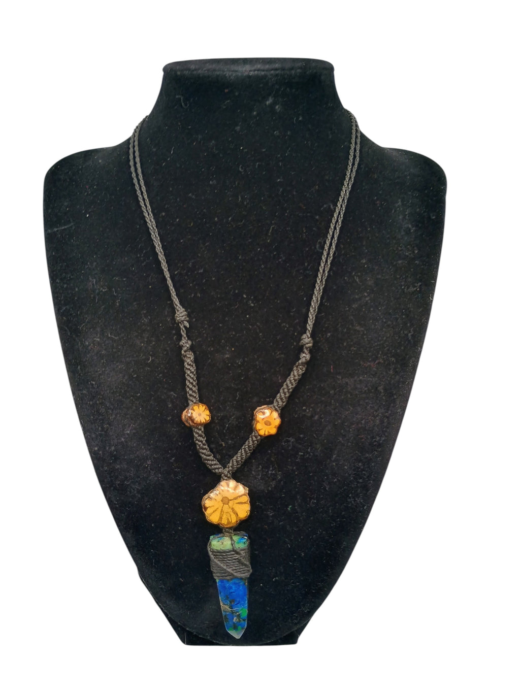 Handmade Macrame Necklace with Natural Sodalite Stone and Floral Design