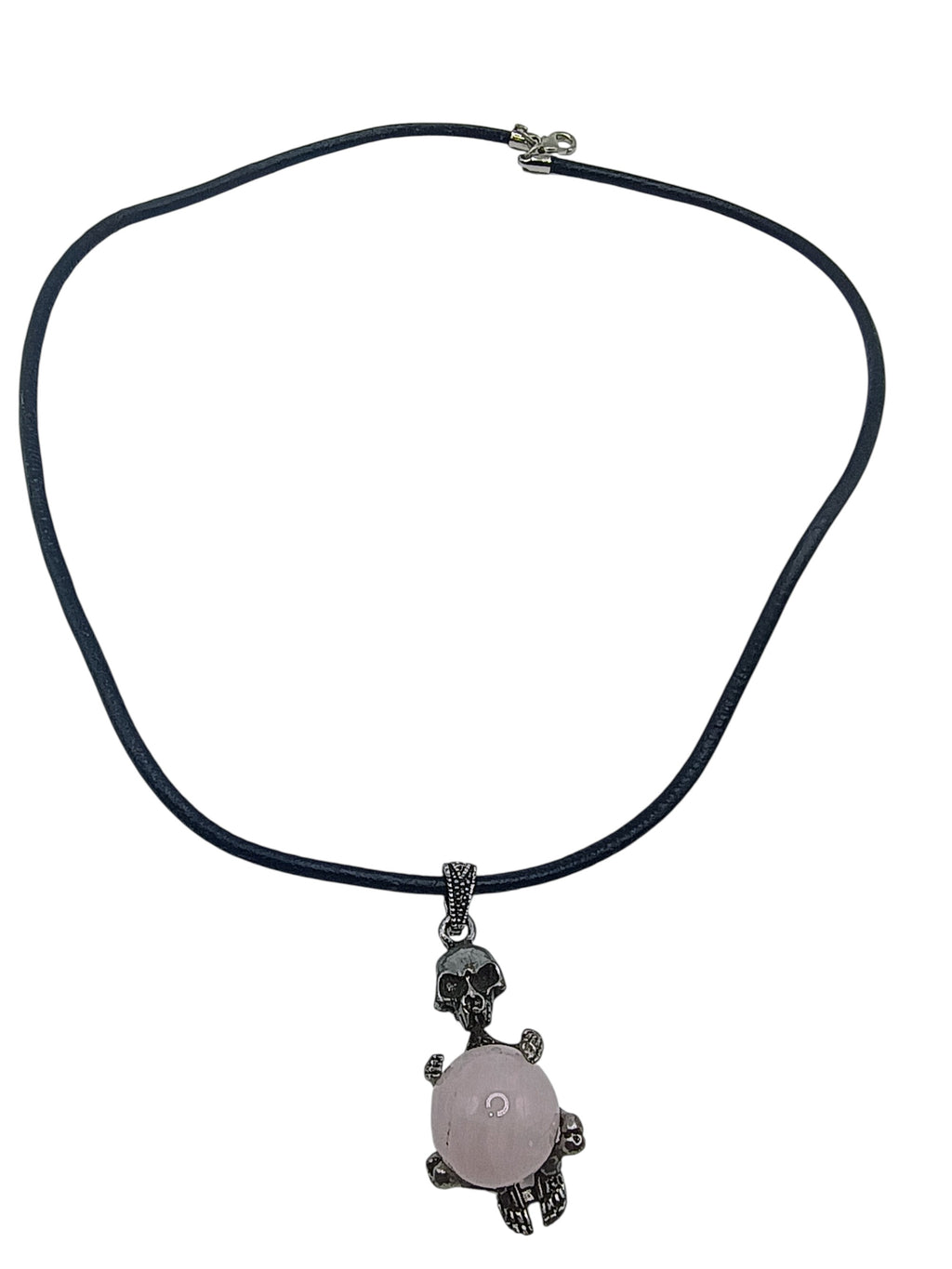 Handmade Rose Quartz Skull Necklace, Adjustable Artisan Jewelry