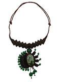 Handwoven Macrame Necklace with Natural Green Stones - Peruvian Craftsmanship
