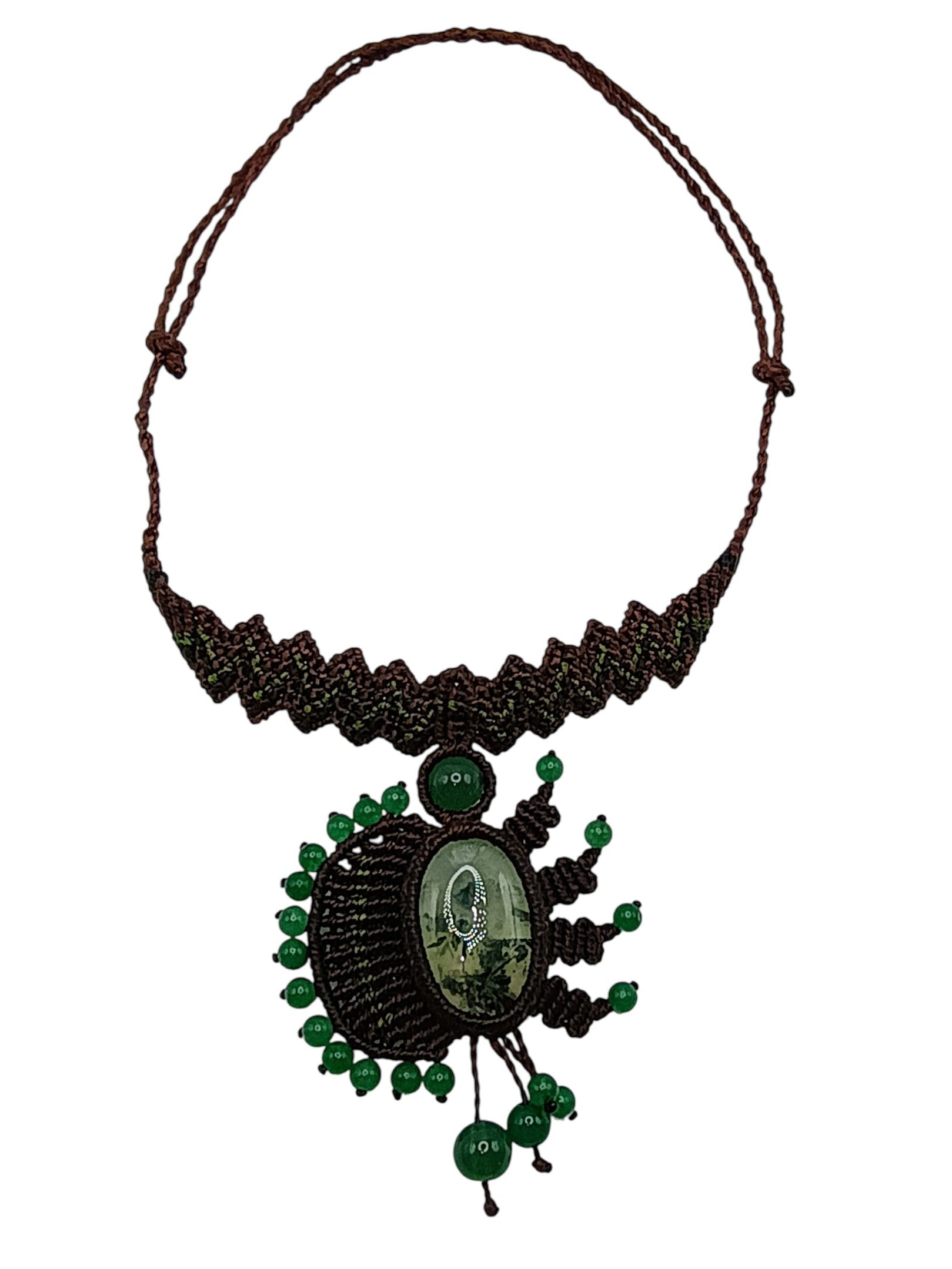 Handwoven Macrame Necklace with Natural Green Stones - Peruvian Craftsmanship